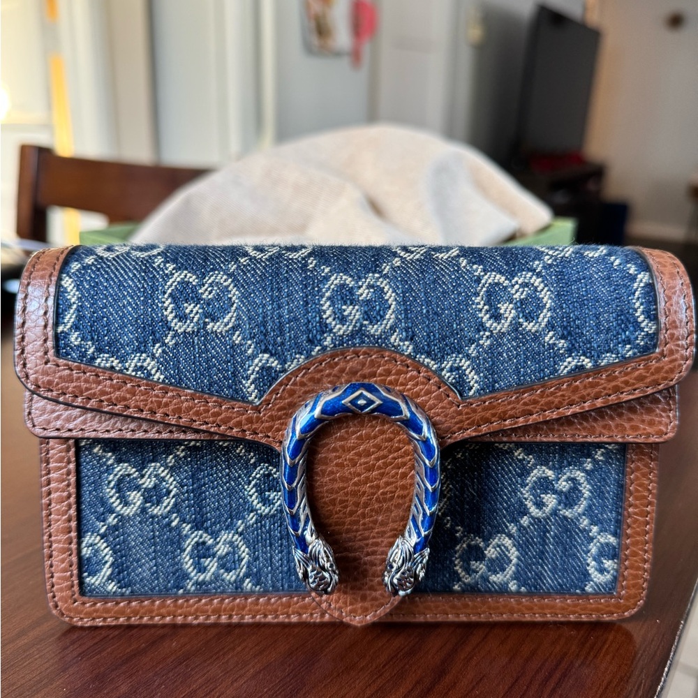 Gucci Denim GG Monogram Super Mini Dionysus Shoulder Bag